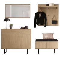 GARDEROBE-SET Stone Eiche 5-teilig 215 cm, Garderobenkombination in modernem Design - Eichefarben/Schwarz, Holzwerkstoff/Metall (215/200/40cm) - Furn.Design
