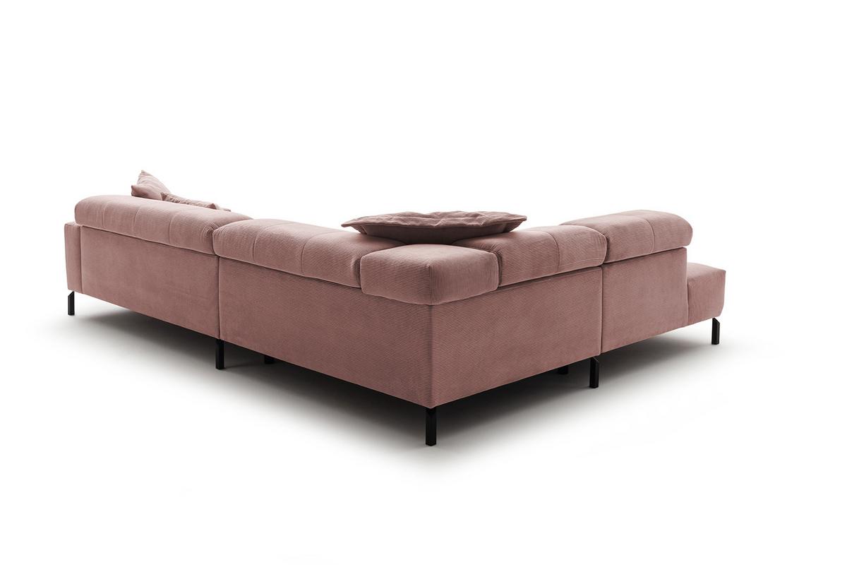 ECKSOFA MIT MOTORISCHEM SITZVORZUG OHIO Pink Cord Relaxfunktion - Schwarz/Rosa, Textil/Metall (311/219cm) - KAWOLA