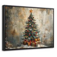 LEINWAND Bilder mit Rahmen - Weihnachtsbaum - Vintage - Weihnachten - Geschenk - 40x30 - Rostfarben, Textil (40/30cm) - MuchoWow