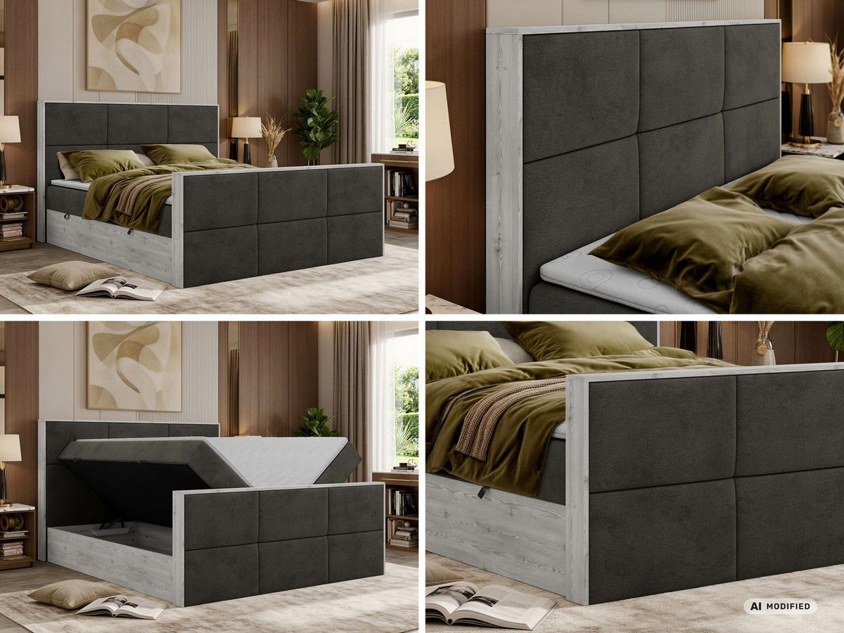 BOXBETT DELNOR DUO 200/200 - Dunkelgrau Velvet - Topper T25 - H4 - Dunkelgrau/Anthrazit, Kunststoff/Textil (200/200cm) - MKS
