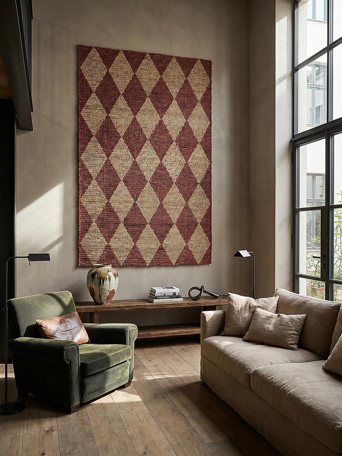 JUTETEPPICH BAIN, mit Rautenmuster, Terrakotta, 120 x 170 cm - Rot, Textil (170/120cm) - KADIMA DESIGN