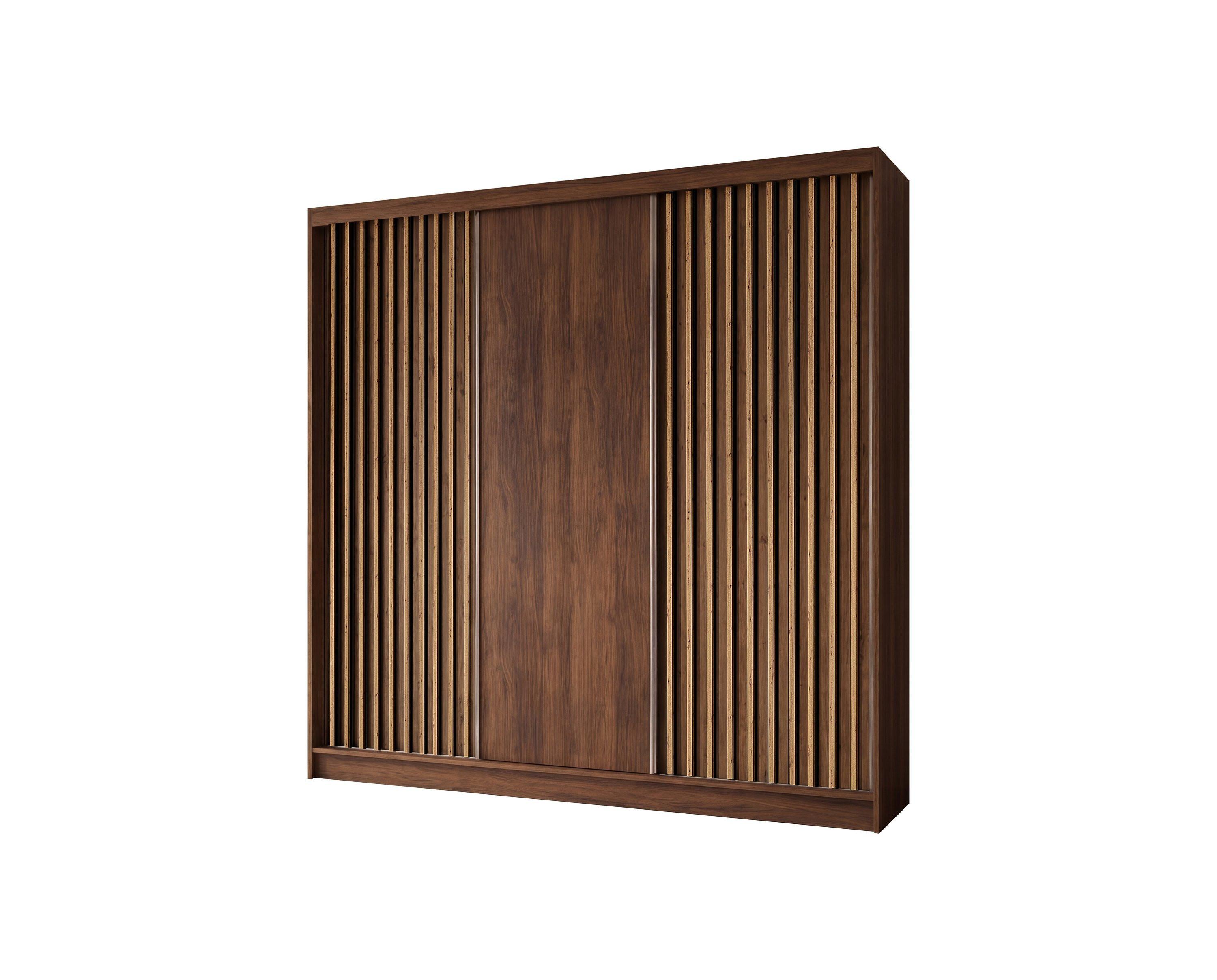 SCHWEBETÜRENSCHRANK LAMELLO 240/216/61 cm Modern Kleiderschrank 3-türig Nussbaumfarben - Nussbaumfarben, Holzwerkstoff (240/216/61cm) - MASSENO