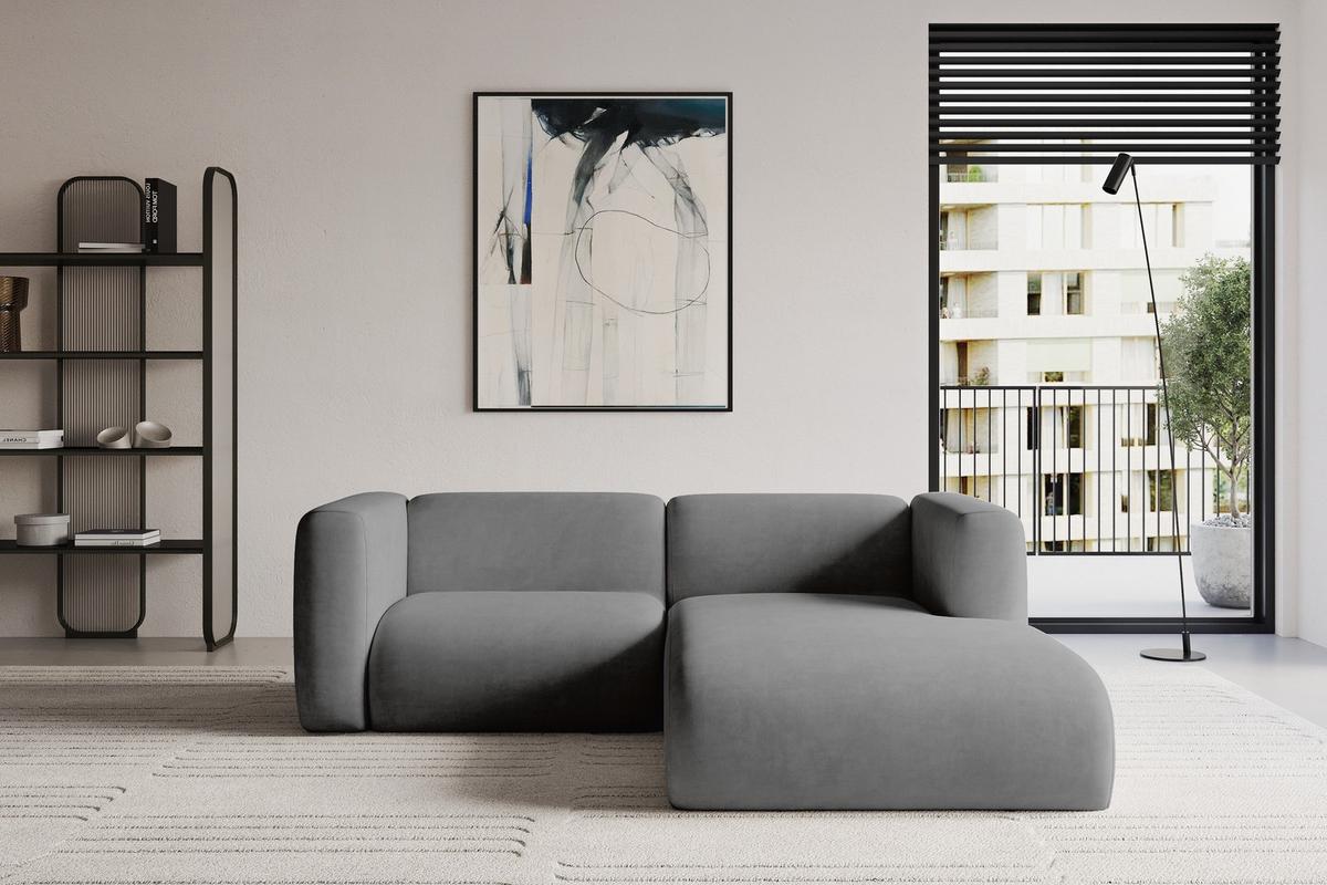 ECKSOFA Ottomane Rechts MIRA-L1 227x179x89 Grau Velours - Schieferfarben/Schwarz, Holzwerkstoff/Kunststoff (227/179cm) - ALTDECOR