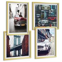 BILDER SET 4er Set - 50x50 cm & 40x60 cm Goldrahmen - Old Cars Brooklyn Retro-Audio - Goldfarben, Kunststoff (50/50cm) - TULUP
