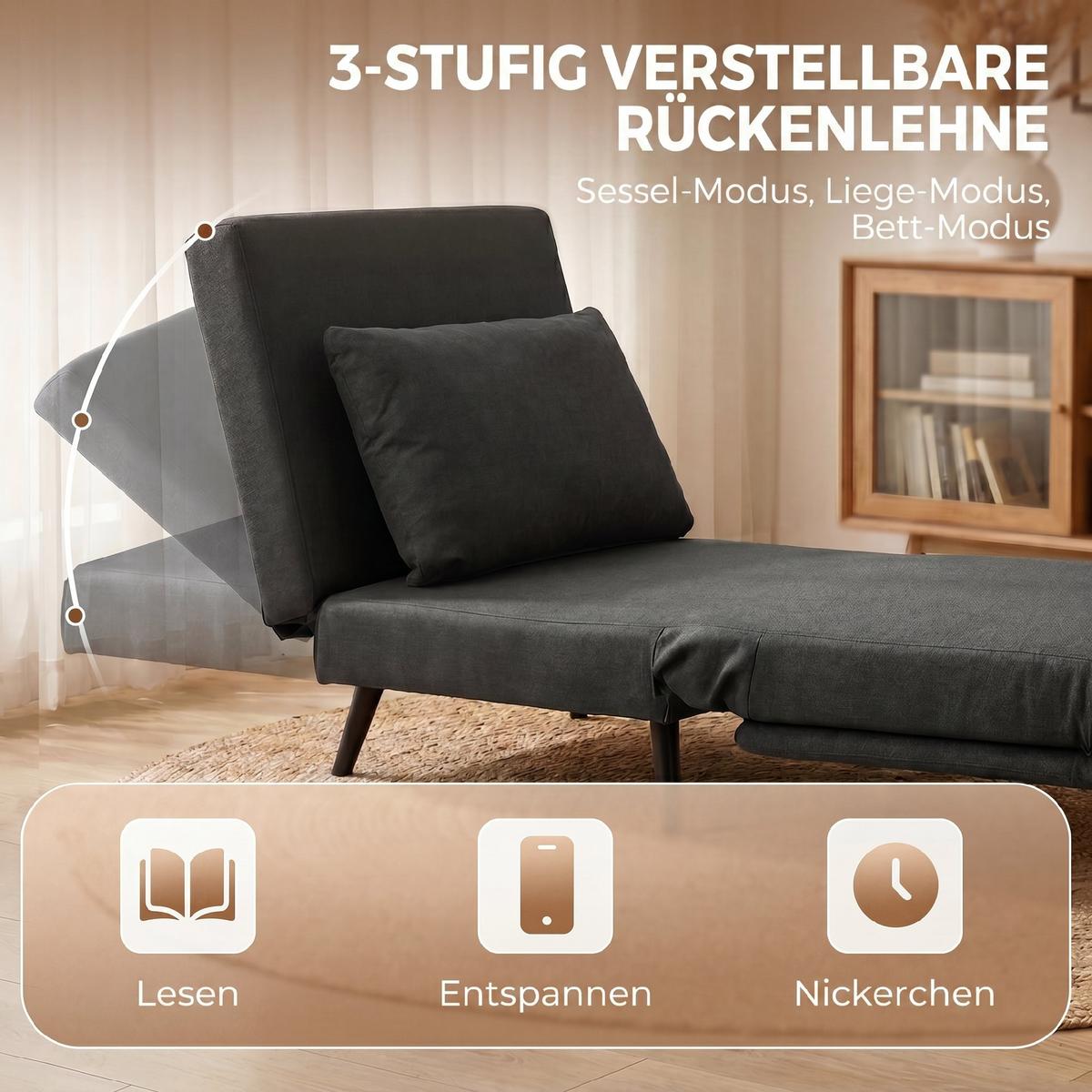 SCHLAFSESSEL Polyester Dunkelgrau - Dunkelgrau, Textil/Metall (89/79/90cm) - HOMCOM