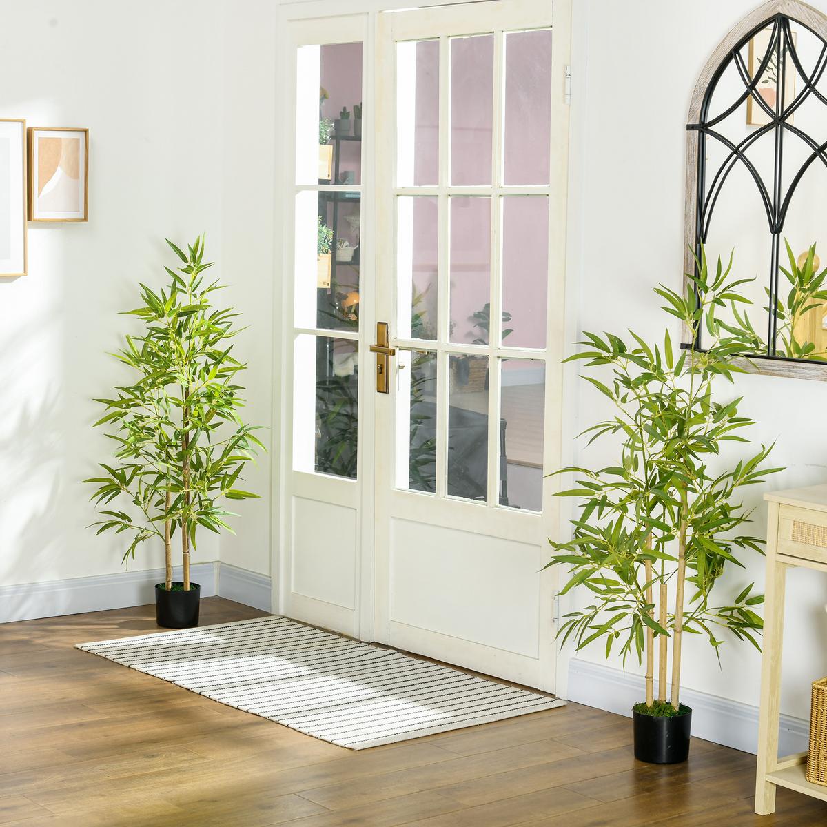 KÜNSTLICHE Pflanzen 2er Set, Kunst Bambus, 120 cm - Grün, Kunststoff (120cm) - HOMCOM