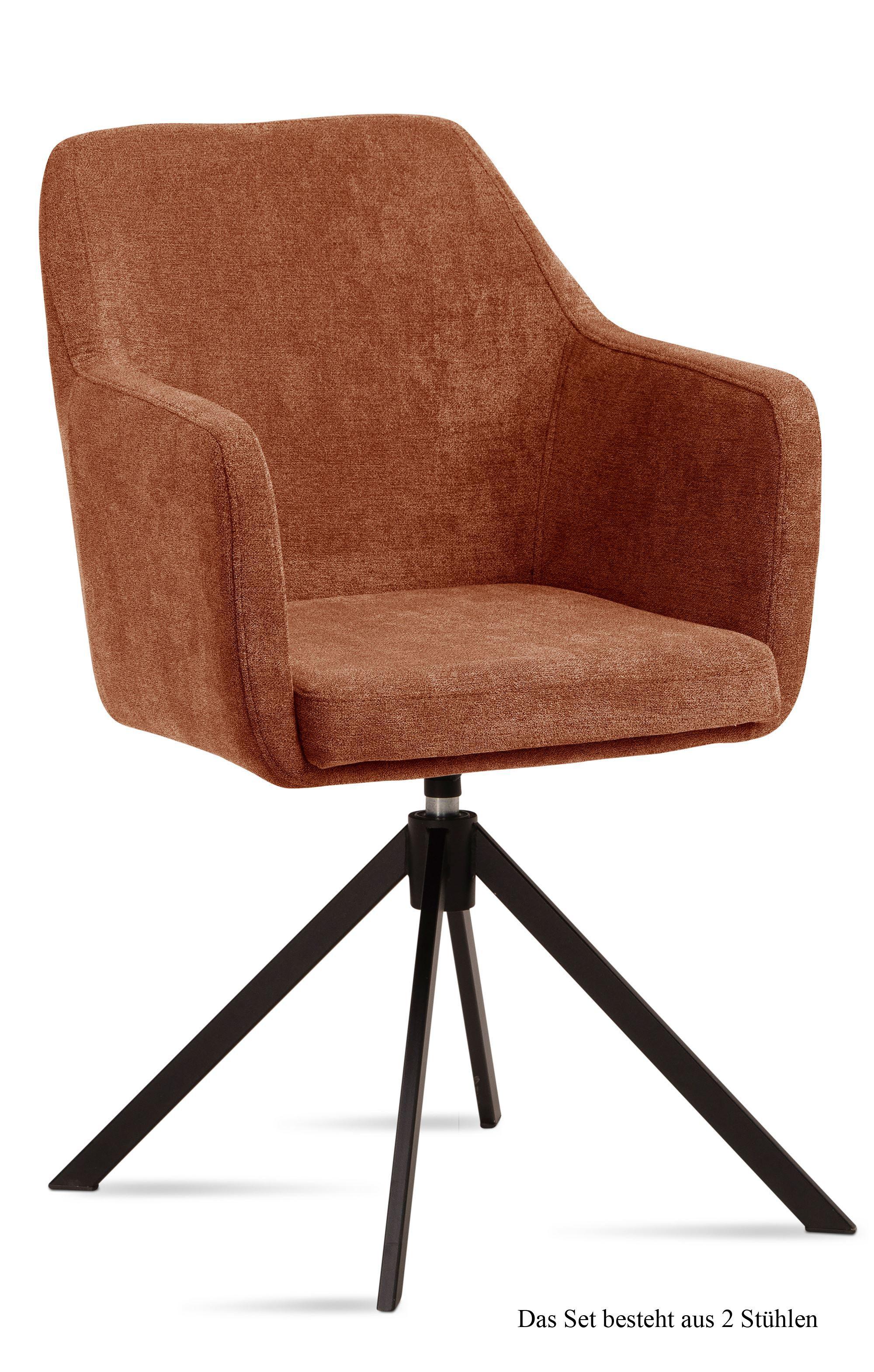 ARMLEHNSTUHL drehbar (2er-Set) Denice 57x87x60 Schwarz/Cognac - Cognac/Schwarz, Kunststoff (60/87/57cm) - 58aufmkessel