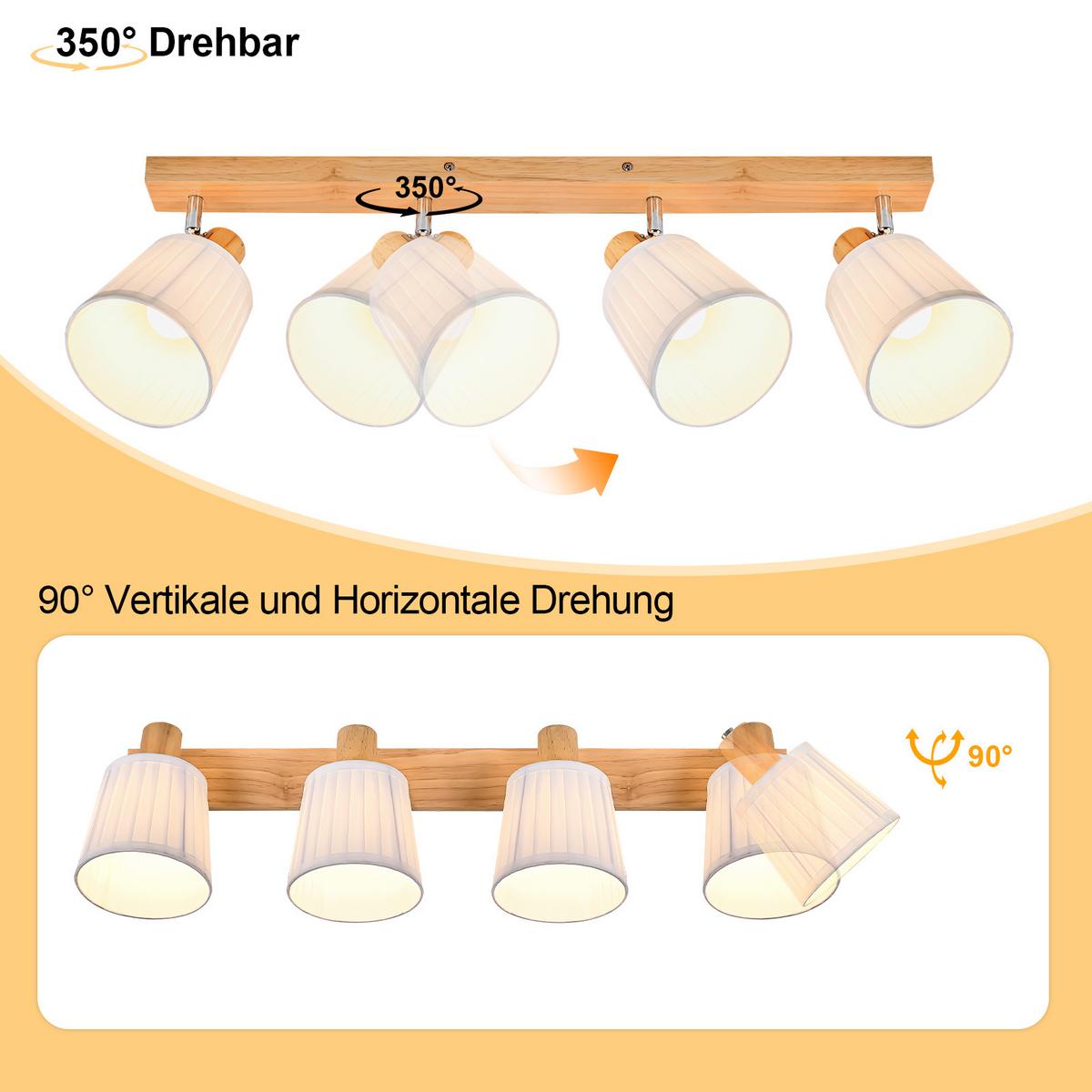 DECKENSTRAHLER Fyrith 66.5/13/19 cm - Weiß/Braun, Holz/Textil (66.5/13/19cm) - ZMH