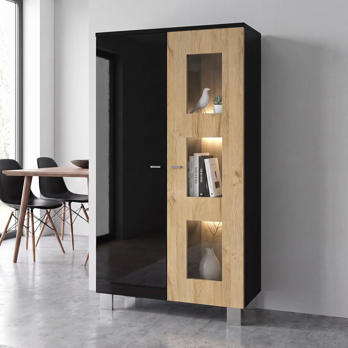 VITRINE Denjo Tür in Eiche Natur - Eichefarben, Holzwerkstoff (71/129/35cm) - Vladon