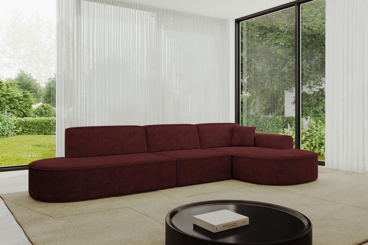 ECKSOFA Ottomane Rechts MARI-L2 - 328x171x79 cm Bordeaux Velours - Bordeaux/Schwarz, Holzwerkstoff/Kunststoff (171/328cm) - ALTDECOR