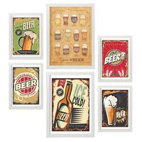 POSTER Set Mit 6 Bier Schilder Vollfarbige Illustrationen Von Kaffee & Getränken Im Werbetafel Illustrationen Für & Heim A3 & A4 Weißer Rahmen - Weiß, Papier (29/3cm) - Nacnic