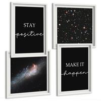 BILDER SET 4er Set - 50x50 cm & 40x60 cm Weißer Rahmen - Motivationsslogans Sterne Weltraum - Weiß, Kunststoff (50/50cm) - TULUP