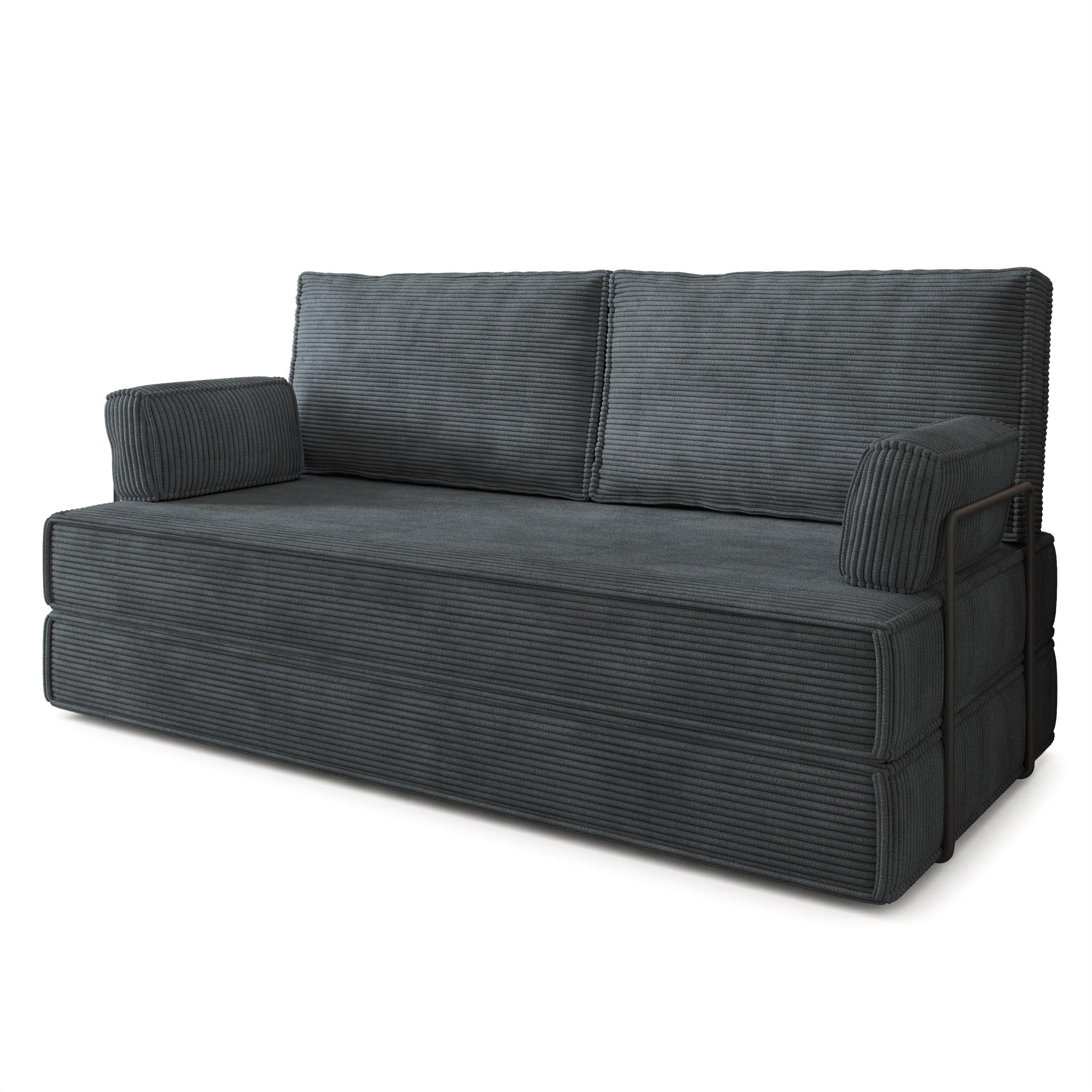 BETTSOFA SILAR aus Schaumstoff Kordstoff Grau Schlaffunktion - Dunkelgrau, Textil (170/86/80cm) - MASSENO