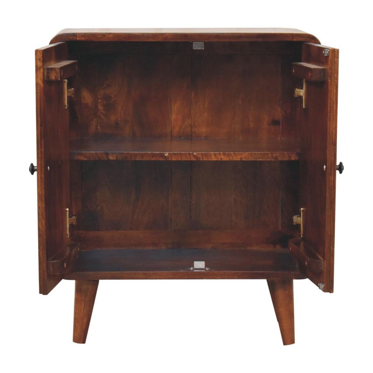 SCHRANK Mini Klassisch Kastanie, 2 Türen und 2 Regale, Dunkelbraun - Dunkelbraun/Messingfarben, Mangoholz/Holz (55/65/30cm) - Artisan Furniture