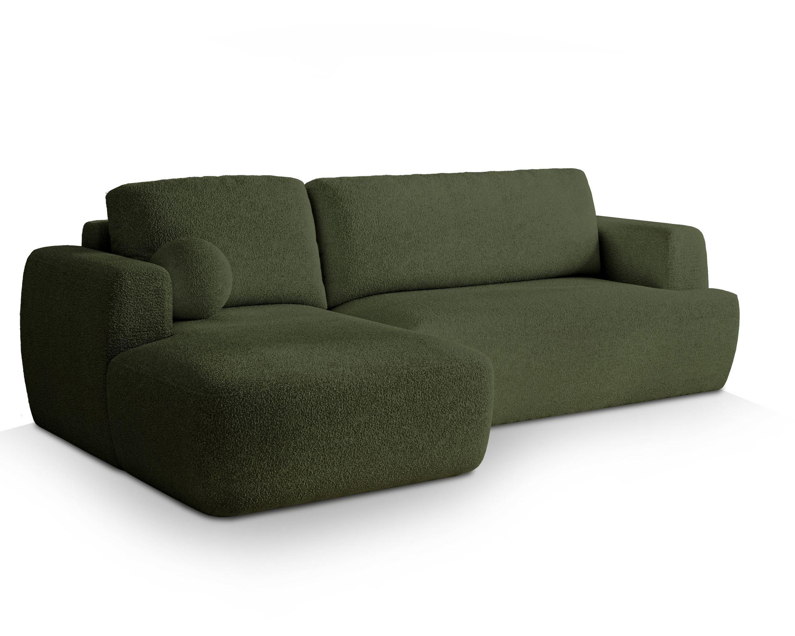 ECKSOFA SENTI N L-S Grün Boucle-Stoff mit Schlaffunktion - Schwarz/Grün, Holz/Kunststoff (246/148cm) - MASSENO