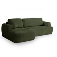 ECKSOFA SENTI N L-S Grün Boucle-Stoff mit Schlaffunktion - Schwarz/Grün, Holz/Kunststoff (246/148cm) - MASSENO