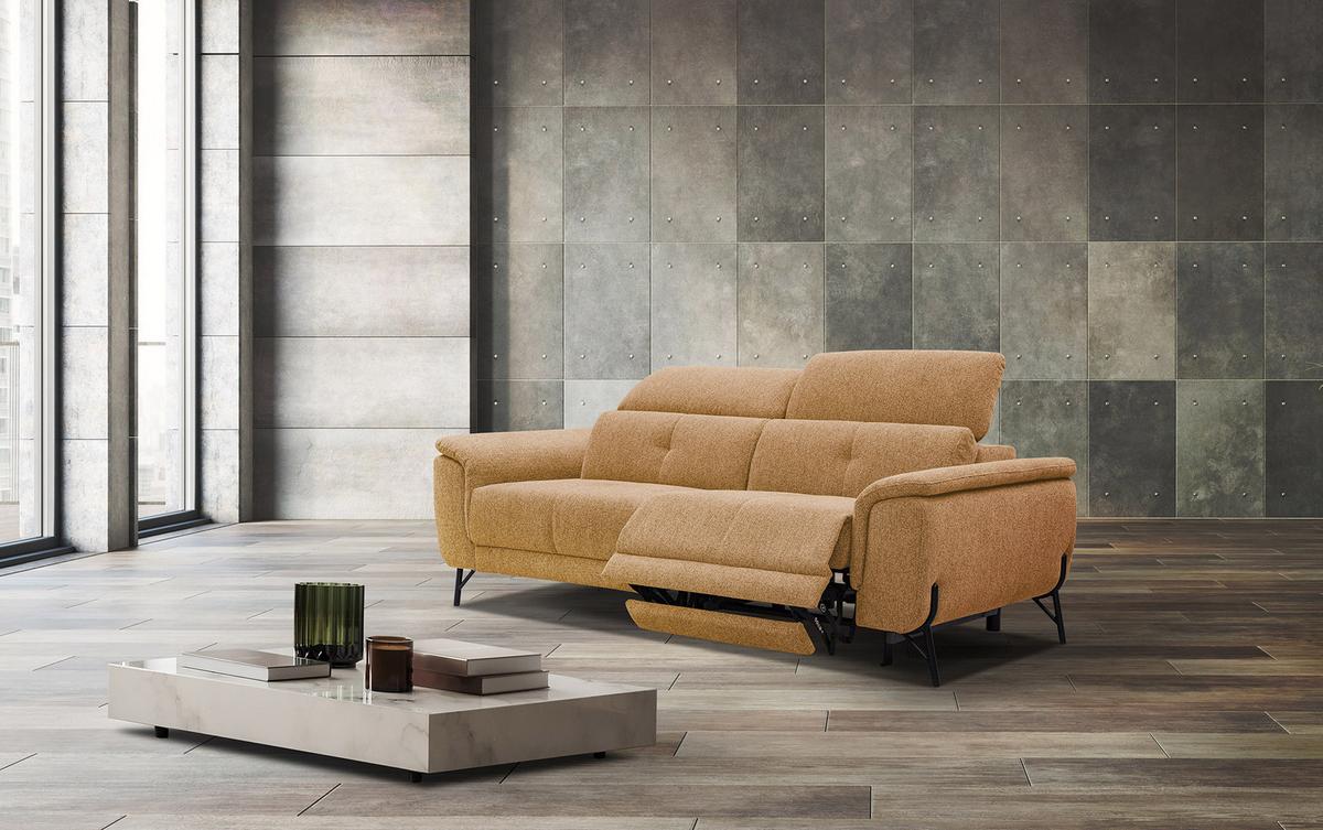 SOFA AVENA 3-Sitzer mit 1 Relaxfunktion, orange - Orange, Holzwerkstoff/Textil (204/80/108cm) - Wozimo