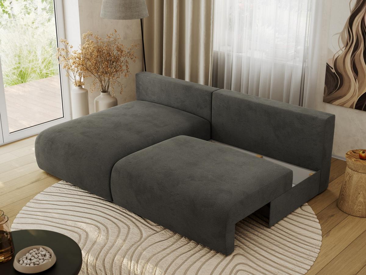 ECKSCHLAFSOFA VIVO L Dunkelgrau Velvet - links - Dunkelgrau/Schwarz, Kunststoff/Textil (223/150cm) - MKS
