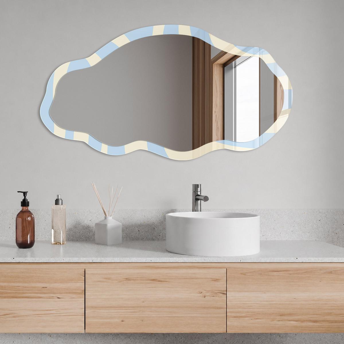 SPIEGEL 90x45 cm asymmetrisch mit Druck - Pastellwellen - Transparent, Glas (45/90/0.4cm) - TULUP