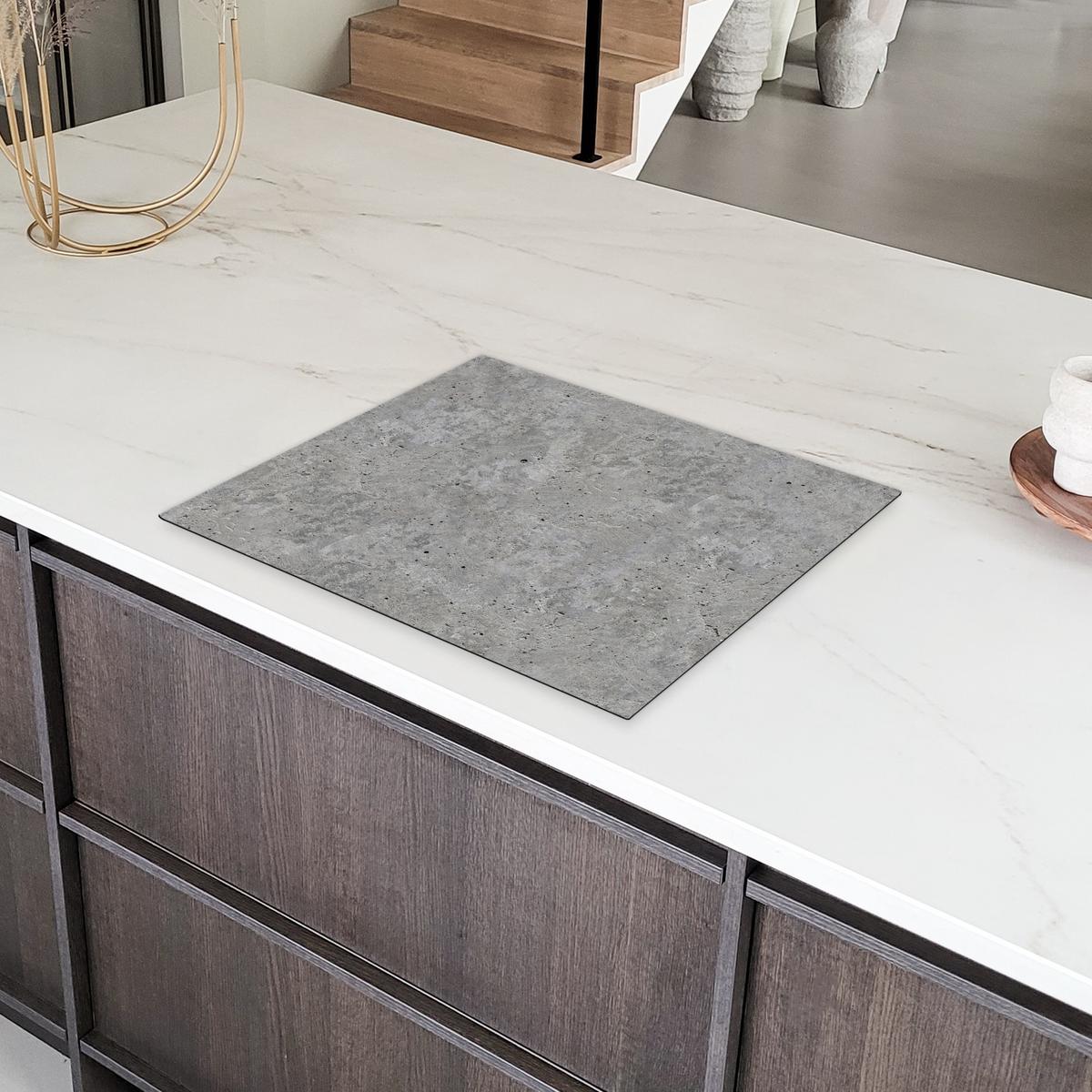HERDABDECKPLATTE Beton - Schiefer - Grau - Struktur aus Beton Herdabdeckung Induktionsfeld 65x52 cm - Hellgrau, Kunststoff (65/52/0.2cm) - MuchoWow