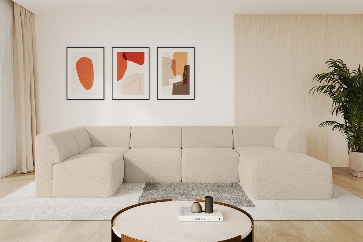 WOHNLANDSCHAFT Ottomane Rechts MOVO-L 345x180x78 cm Dunkelbegie Bouclé - Cappuccino, Holzwerkstoff/Kunststoff (180/78/345cm) - ALTDECOR