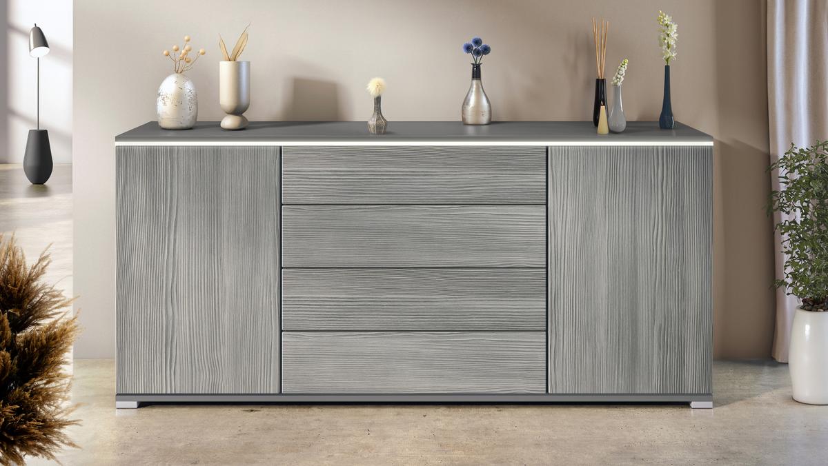 SIDEBOARD Faro Avola-Anthrazit - Grau, Holzwerkstoff (166.5/75.5/35cm) - Vladon