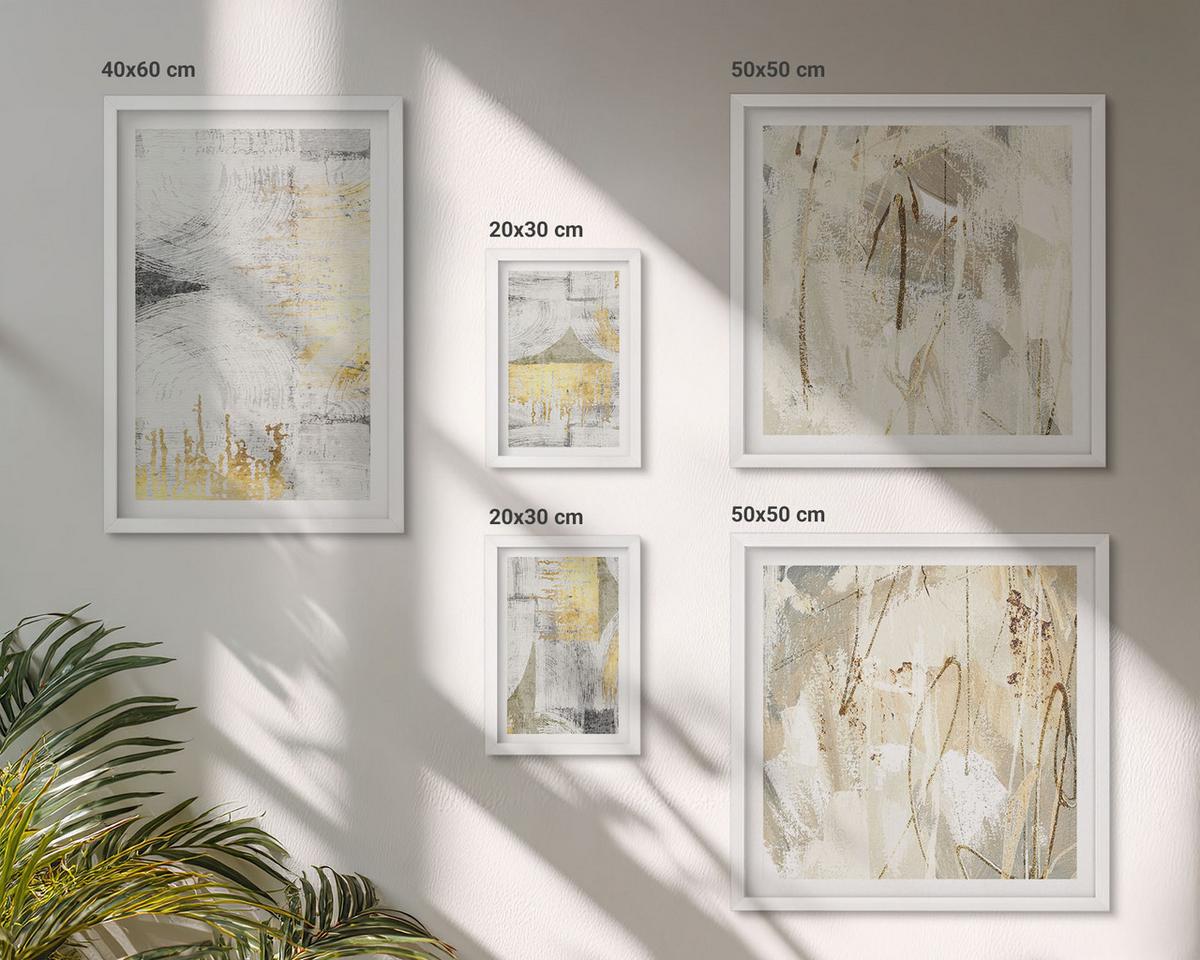 BILDER SET 5er Set - 50x50 cm & 20x30 cm & 40x60 cm Weißer Rahmen - Abstrakte minimalistische Muster - Weiß, Kunststoff (40/60cm) - TULUP