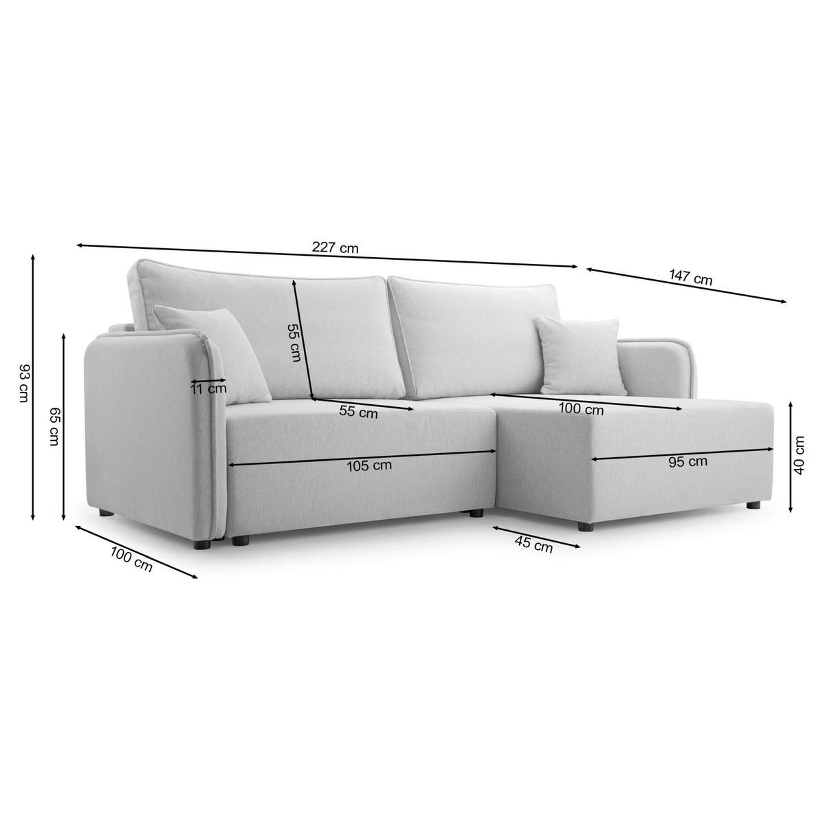 ECKSOFA Kassian, Hellgrau Strukturstoff, linksseitig - Hellgrau/Schwarz, Kunststoff/Textil (227/147cm) - Selsey