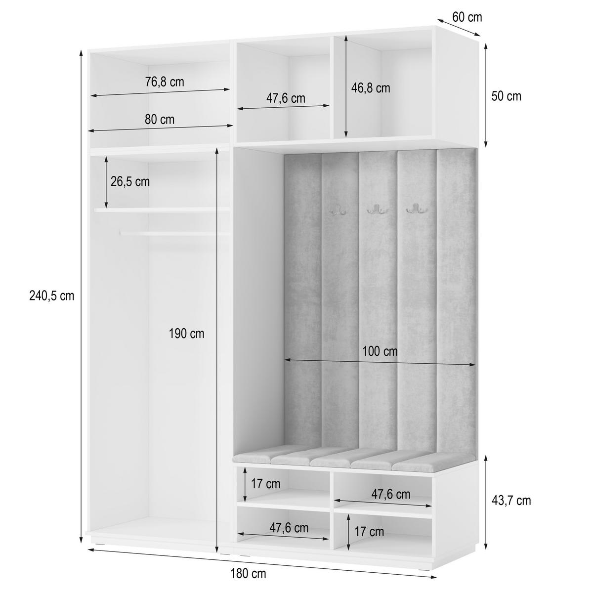 GARDEROBENSCHRANK REMA 180/240/60 cm Modern Garderobe-Set Kaschmir - Kaschmir/Grün, Holzwerkstoff (180/240/60cm) - MASSENO