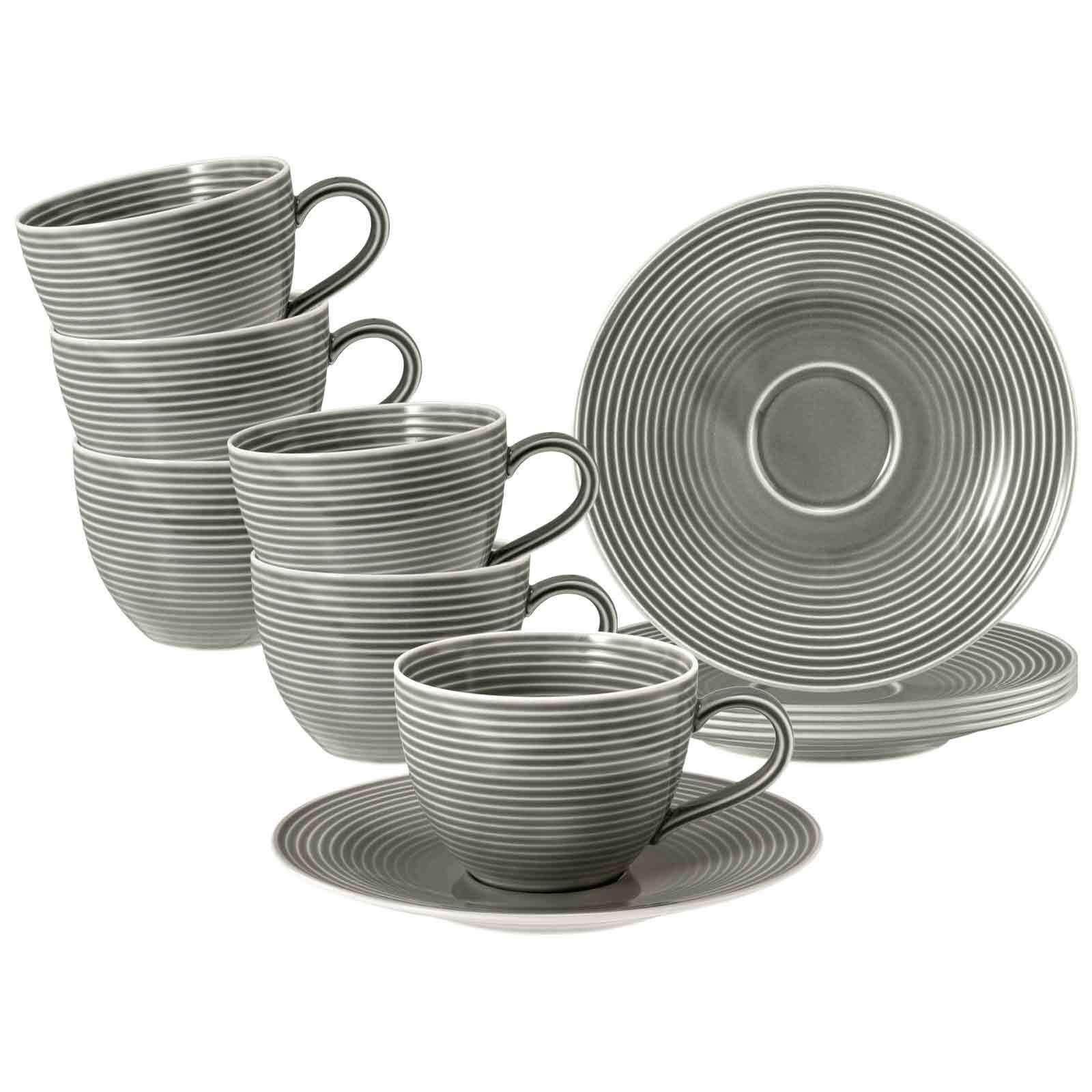 KAFFEETASSEN MIT UNTERTASSEN Beat Color Glaze Perlgrau 260 ml 6er Set - Grau, Keramik (16.7/8.6/16.7cm) - Seltmann Weiden