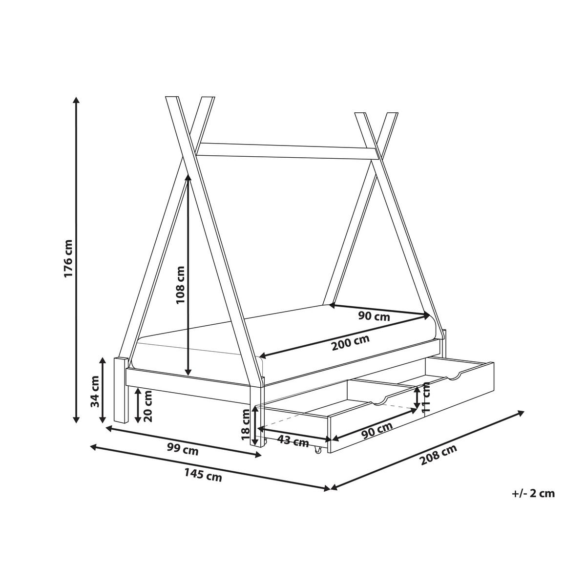 KINDERBETT 90x200 cm Grau Devay - Grau, Holz (90/200cm) - Beliani