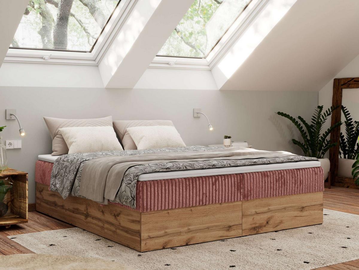 BOXBETT WOOD ZERO 200/200 - Rosa Cord - H4 - Topper T25 - Rosa, Textil (200/200cm) - MKS