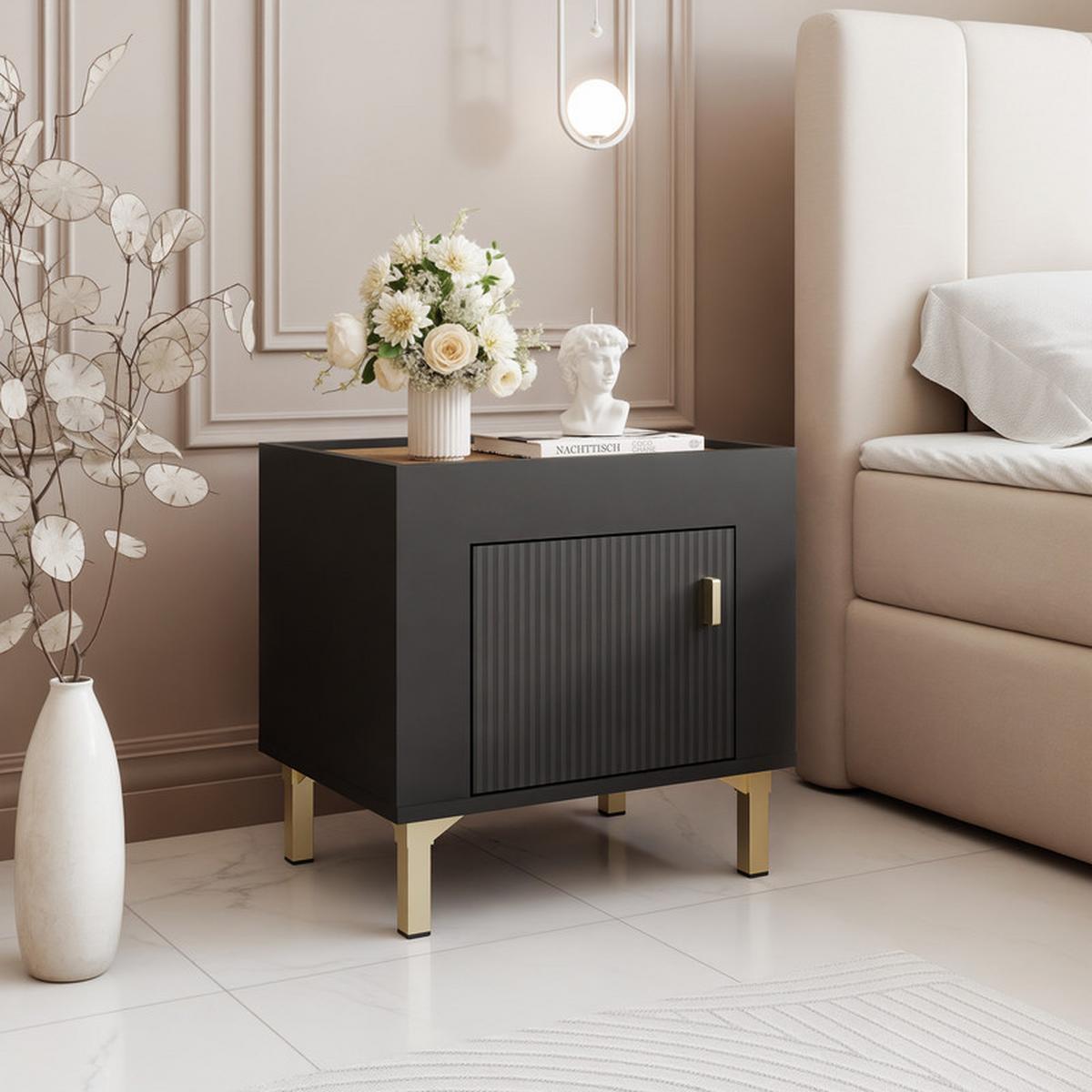 NACHTSCHRANK AVENA 48/36/47 cm Schwarz/Eiche - Schwarz, Holzwerkstoff/Kunststoff (48/47/36cm) - Idohome