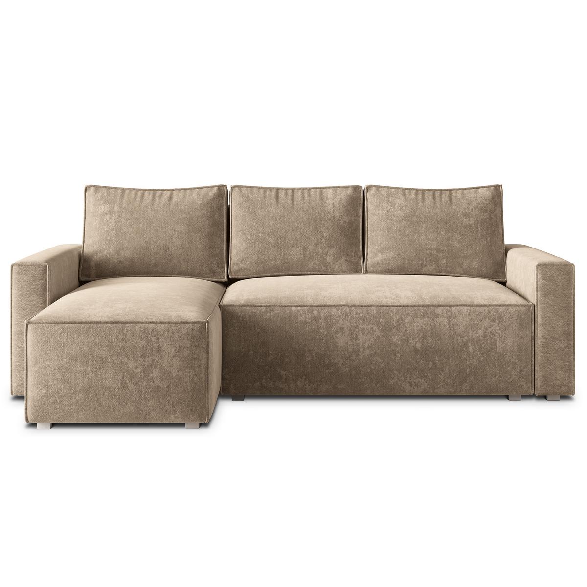 ECKSOFA POTARO LM Beige Chenille mit Schlaffunktion - Beige, Holzwerkstoff/Textil (232/140cm) - MASSENO