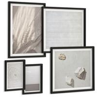 BILDER SET 5er Set - 50x50 cm & 20x30 cm & 40x60 cm Schwarzer Rahmen - Zarte Boho-Texturen der Natur - Schwarz, Kunststoff (40/60cm) - TULUP