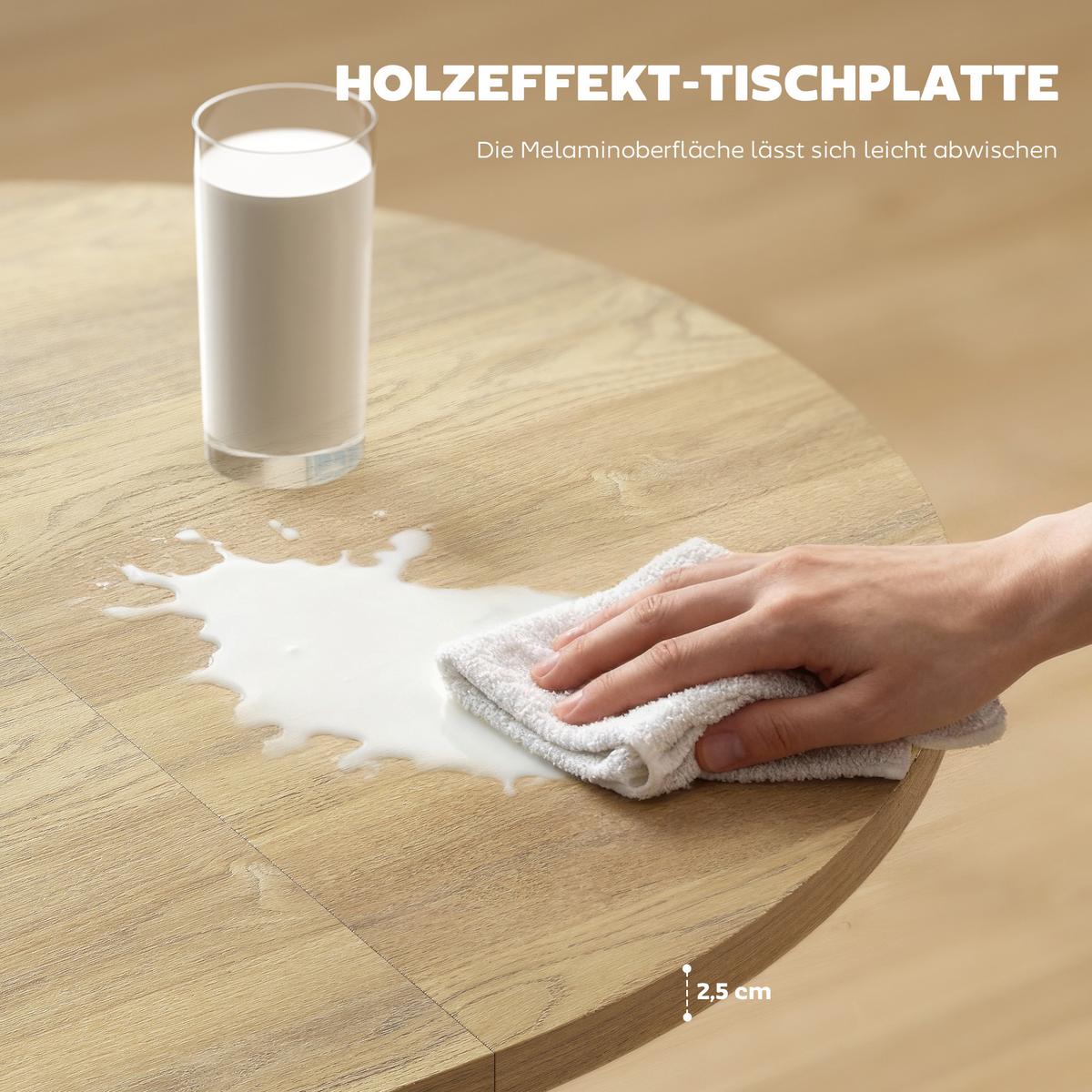 AUSZIEHBARER-ESSTISCH MDF Stahl Naturholz - Schwarz/Naturfarben, Holzwerkstoff/Metall (135/100/75cm) - HOMCOM