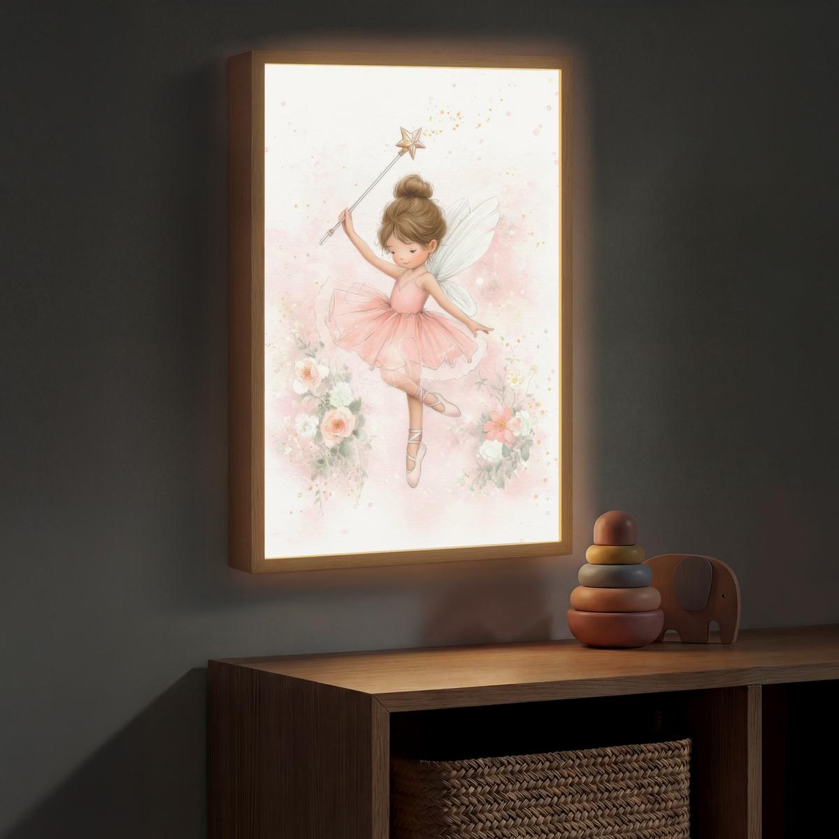 NACHTTISCHLAMPE MIT AKKU Ballerina - Fee - Blumen - Rosa 40x60 cm - Rosa, Holzwerkstoff (8/40/60cm) - OnlyWow