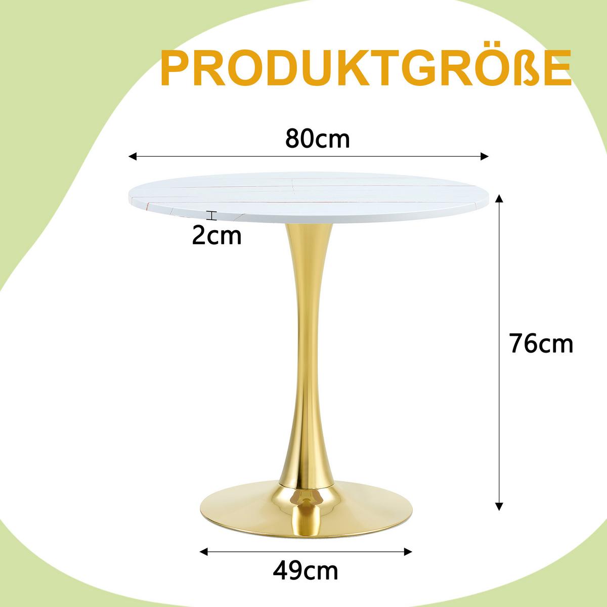 ESSTISCH Rund 80cm Tulpen-Design Weiß Moderner Beistelltisch Metallfuß - Weiß, Holzwerkstoff/Metall (80/80/76cm) - Urban Meuble