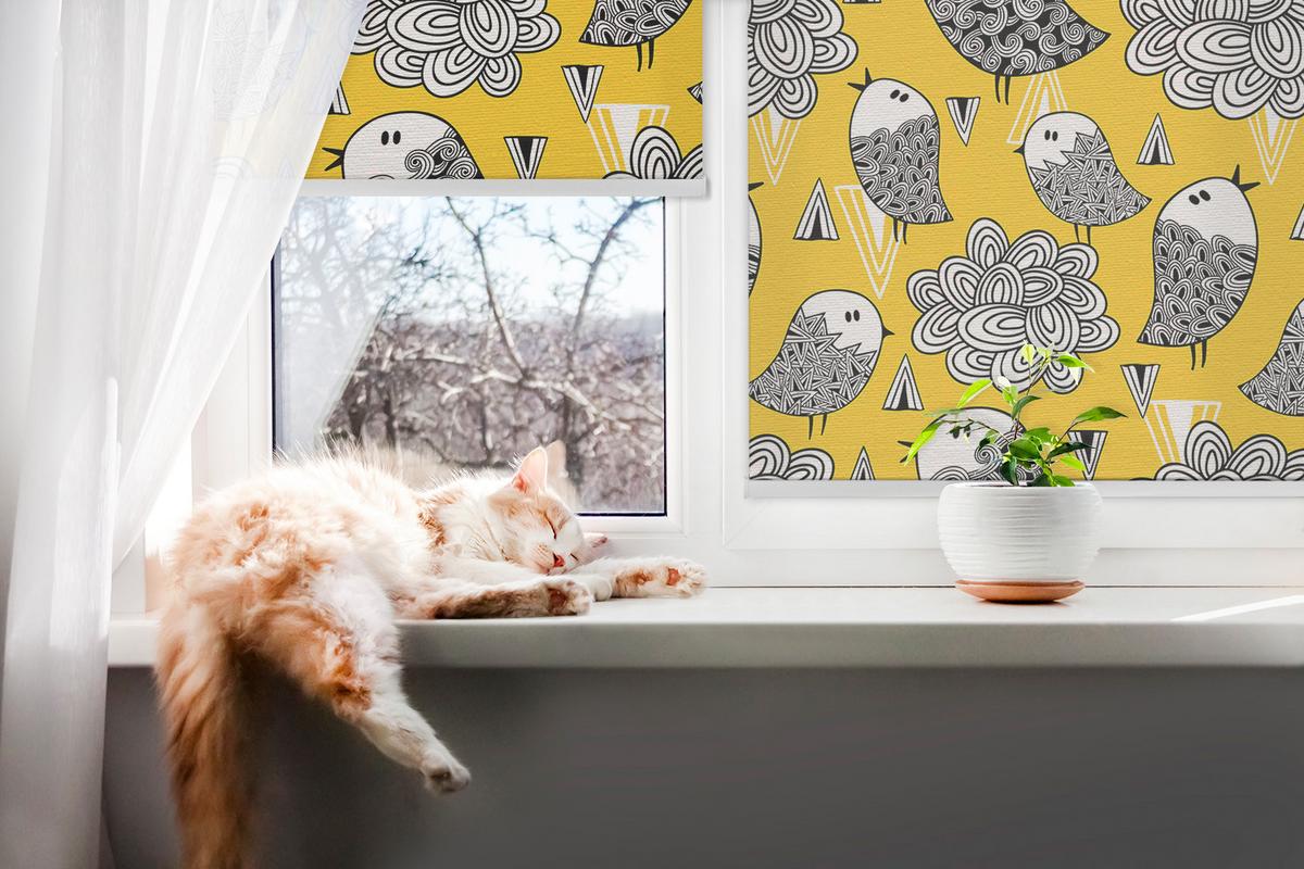 INNENROLLO - Fensterrollo - Rollo - 80x180 cm - Vögel - Grau, Kunststoff (80/180/0.5cm) - TULUP