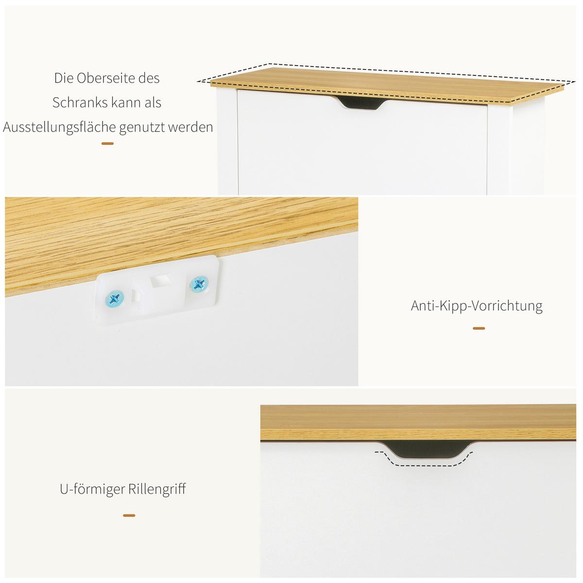 SCHUHSCHRANK Schuhregal mit Schublade Schuhständer für 12 Paar Schuhe Weiß+Natur - Weiß, Holzwerkstoff/Kunststoff (26/80/72cm) - HOMCOM