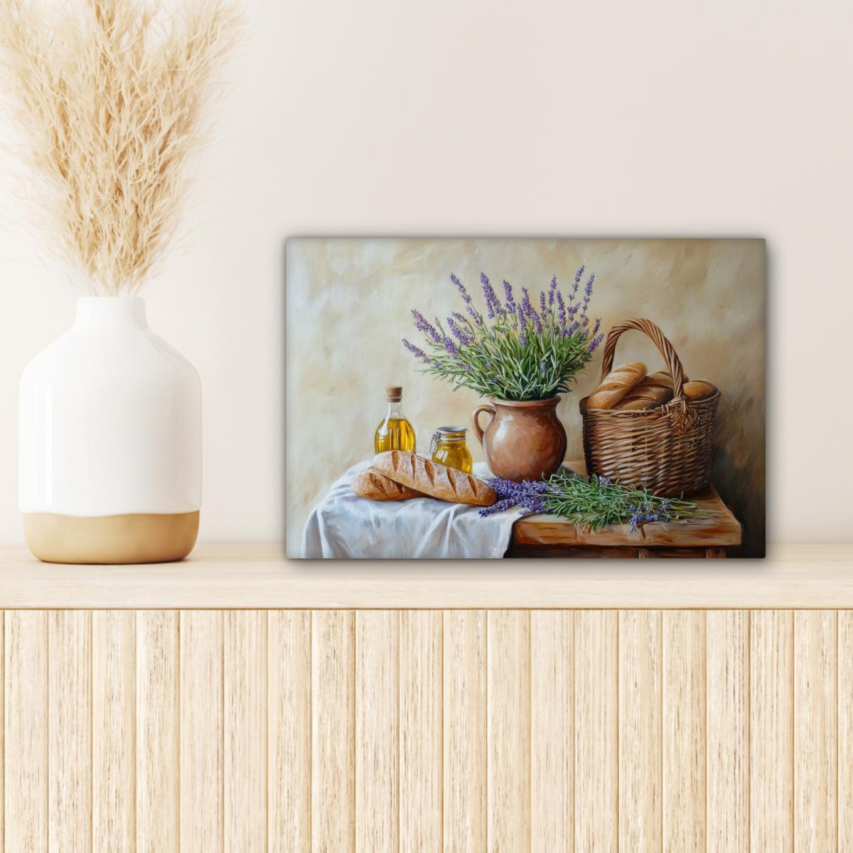 LEINWANDBILD Lavendel - Brot - Stilleben Deko Schlafzimmer 30x20 cm - Flieder, Textil (30/20cm) - MuchoWow