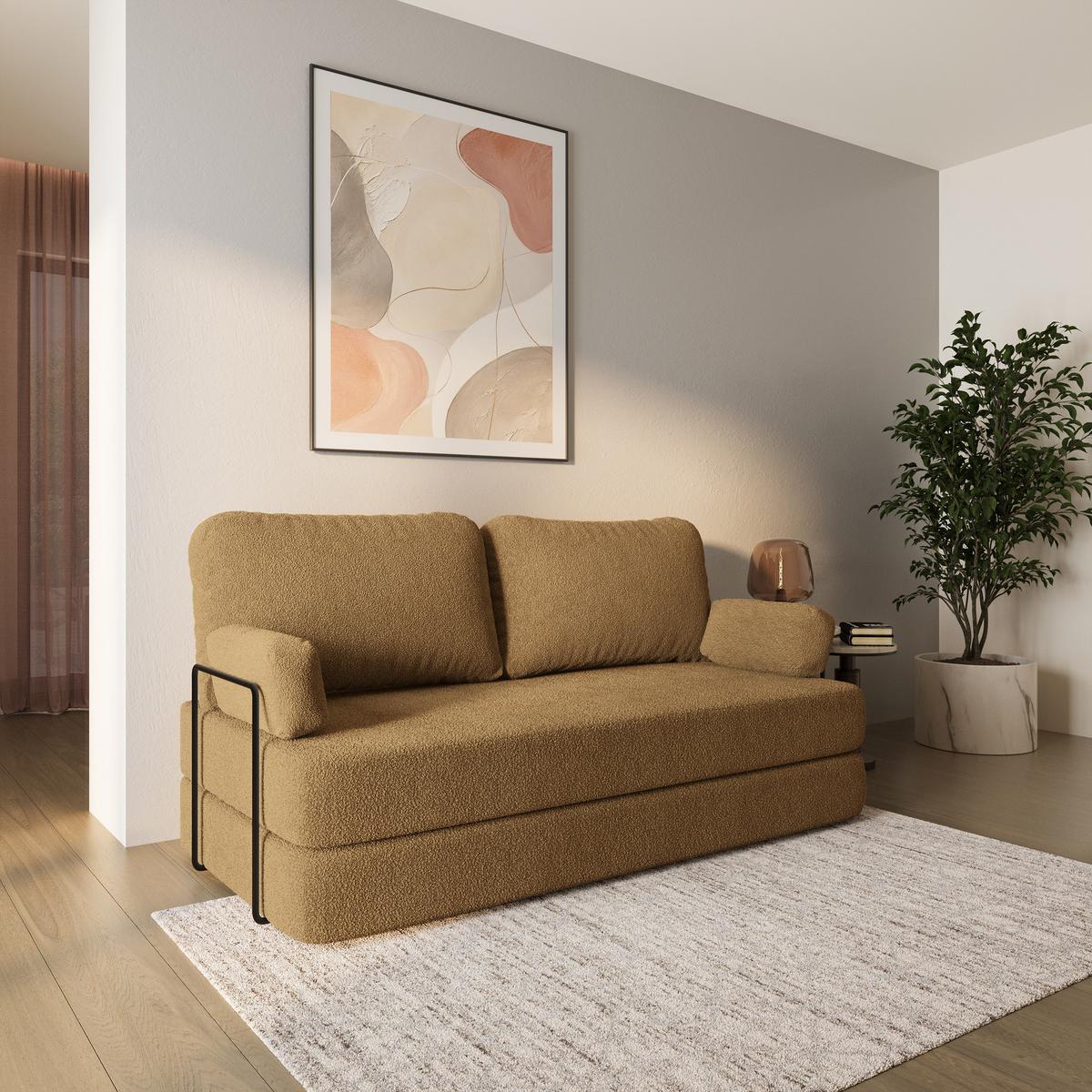 BETTSOFA NIKSI aus Schaumstoff Bucle-Stoff Orange Schlaffunktion - Gelb, Textil (170/86/80cm) - MASSENO