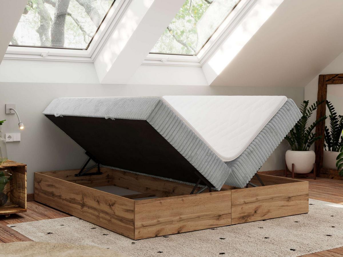 BOXBETT WOOD ZERO 200/200 - Hellgrau Cord - H4 - Topper T25 - Hellgrau, Textil (200/200cm) - MKS