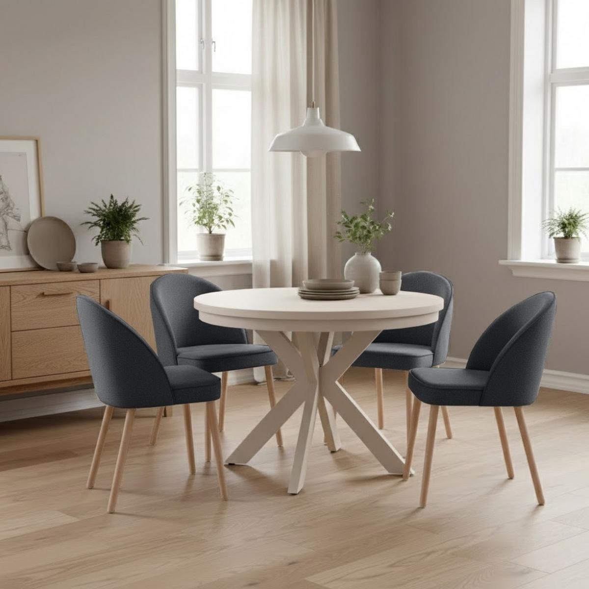 STUHL Luna, Polsterstuhl für das Esszimmer mit Buchenholzbeinen, Dunkelgrau - Dunkelgrau/Buchefarben, Holz (51/87/46cm) - Beautysofa