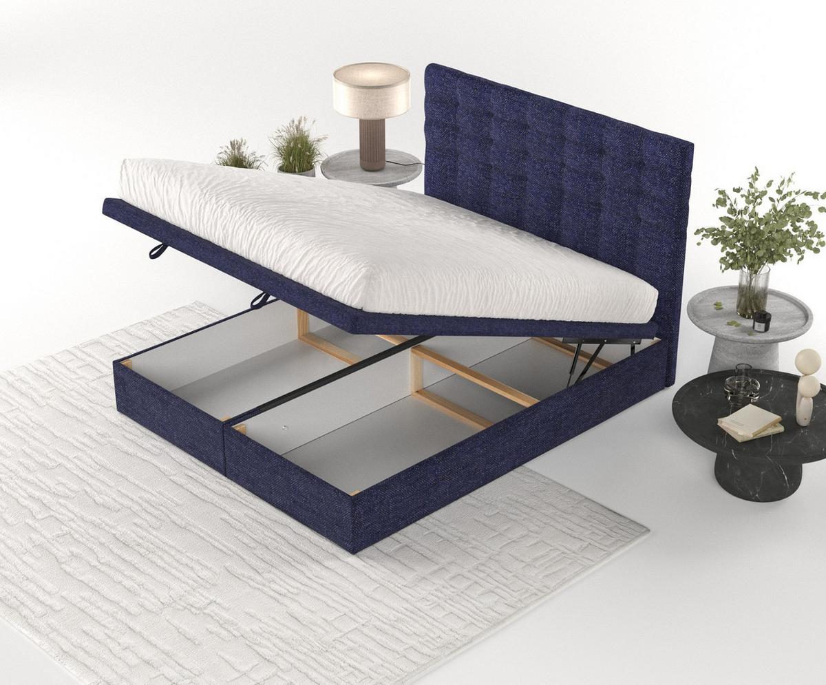 POLSTERBETT Callo mit Stauraum 120/200 cm Marineblau im Alta Stoff - Schwarz/Dunkelblau, Holz/Holzwerkstoff (120/200cm) - AltaBeds