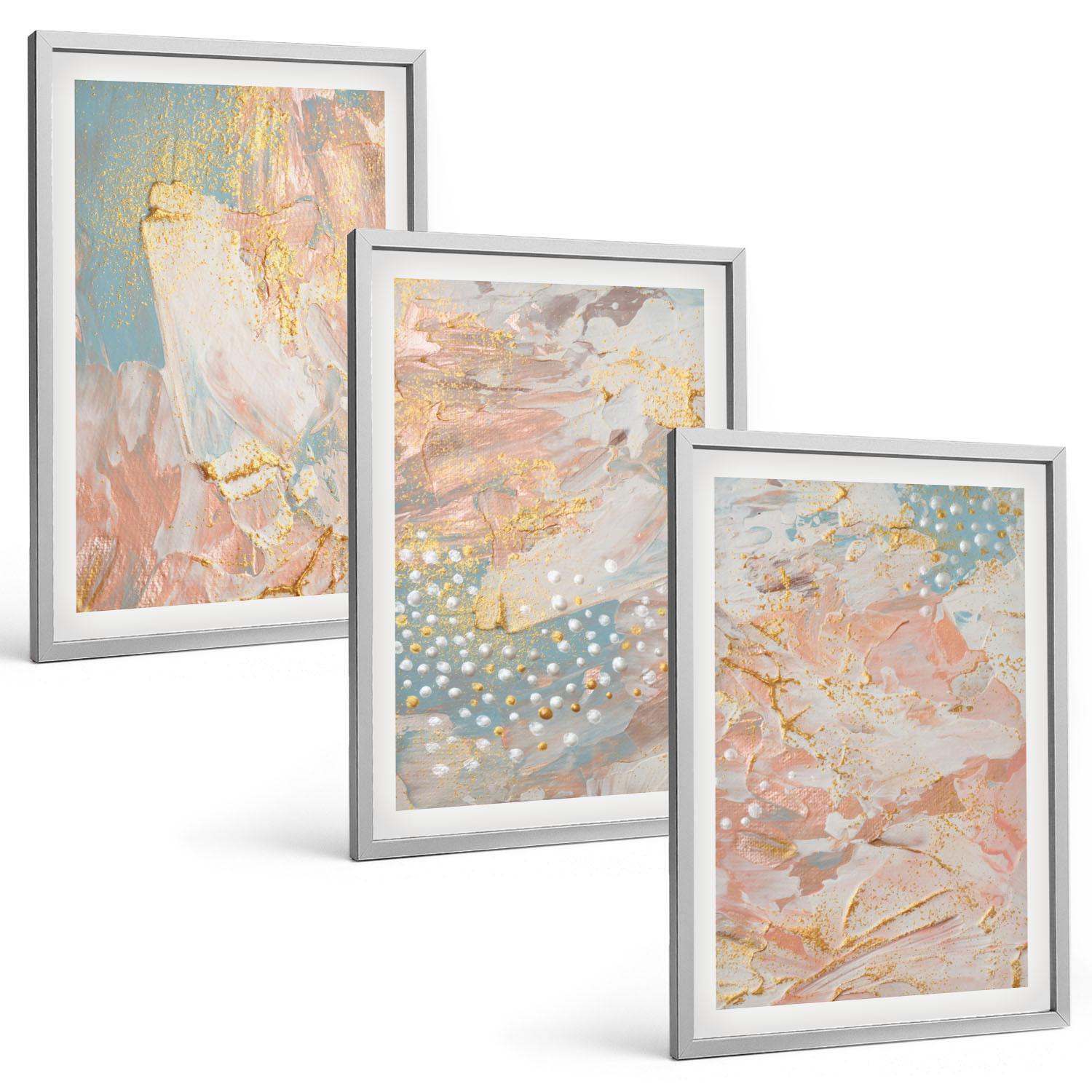 BILDER SET 3er Set - 40x60 cm Silberner Rahmen - Abstrakte Pastellmuster - Silberfarben, Kunststoff (40/60cm) - TULUP