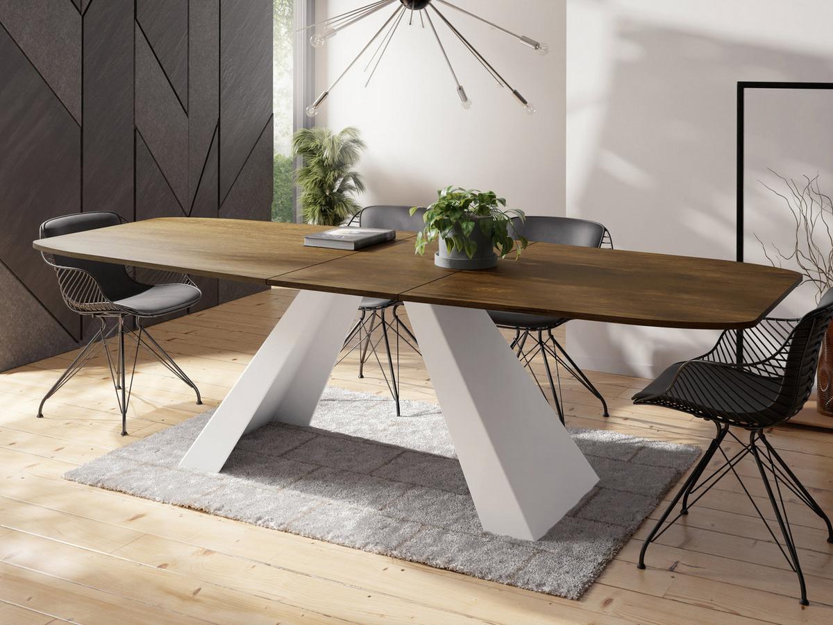 ESSTISCH Monte Weiß rechteckig ausziehbar, Lefkas Eiche 180-220/90/76 cm - Alteiche/Weiß, Holzwerkstoff/Metall (90/218/76cm) - WFL GROUP