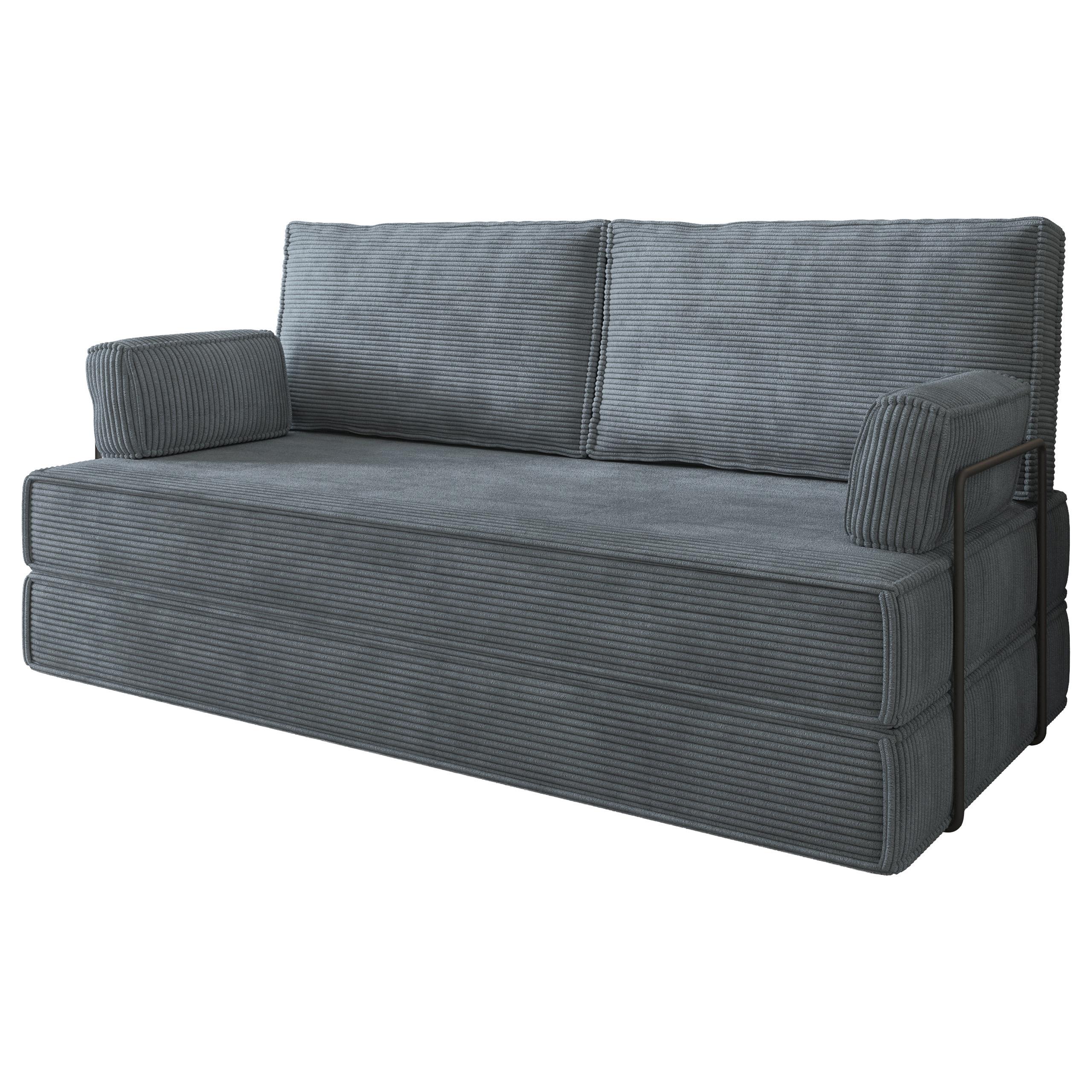 BETTSOFA SILAR aus Schaumstoff Kordstoff Grau Schlaffunktion - Grau, Textil (170/86/80cm) - MASSENO