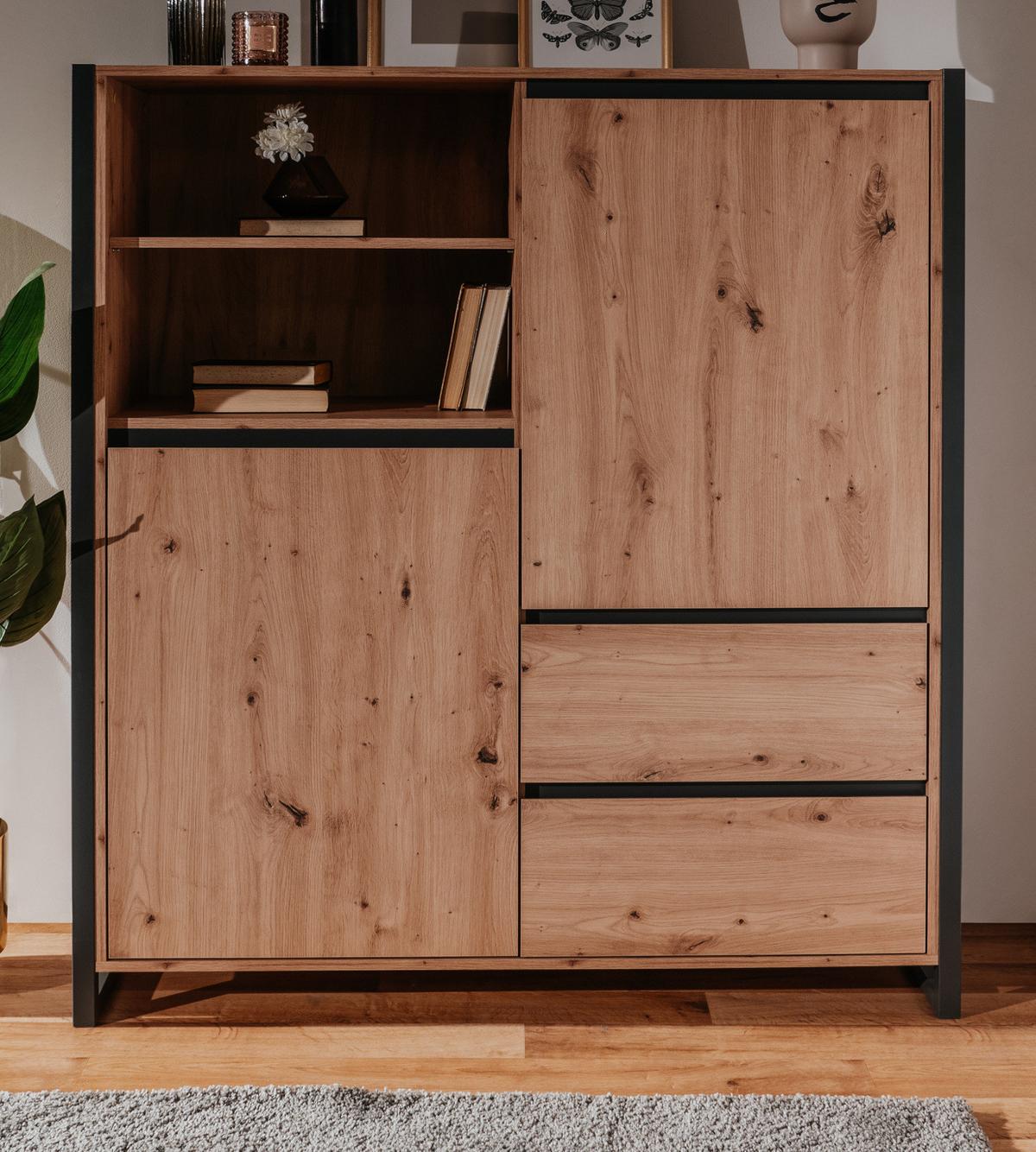 HIGHBOARD Artisan Eiche und Anthrazit, große Kommode 120 x 140 cm - Anthrazit/Eiche Artisan, Holzwerkstoff (120/140/40cm) - Furn.Design