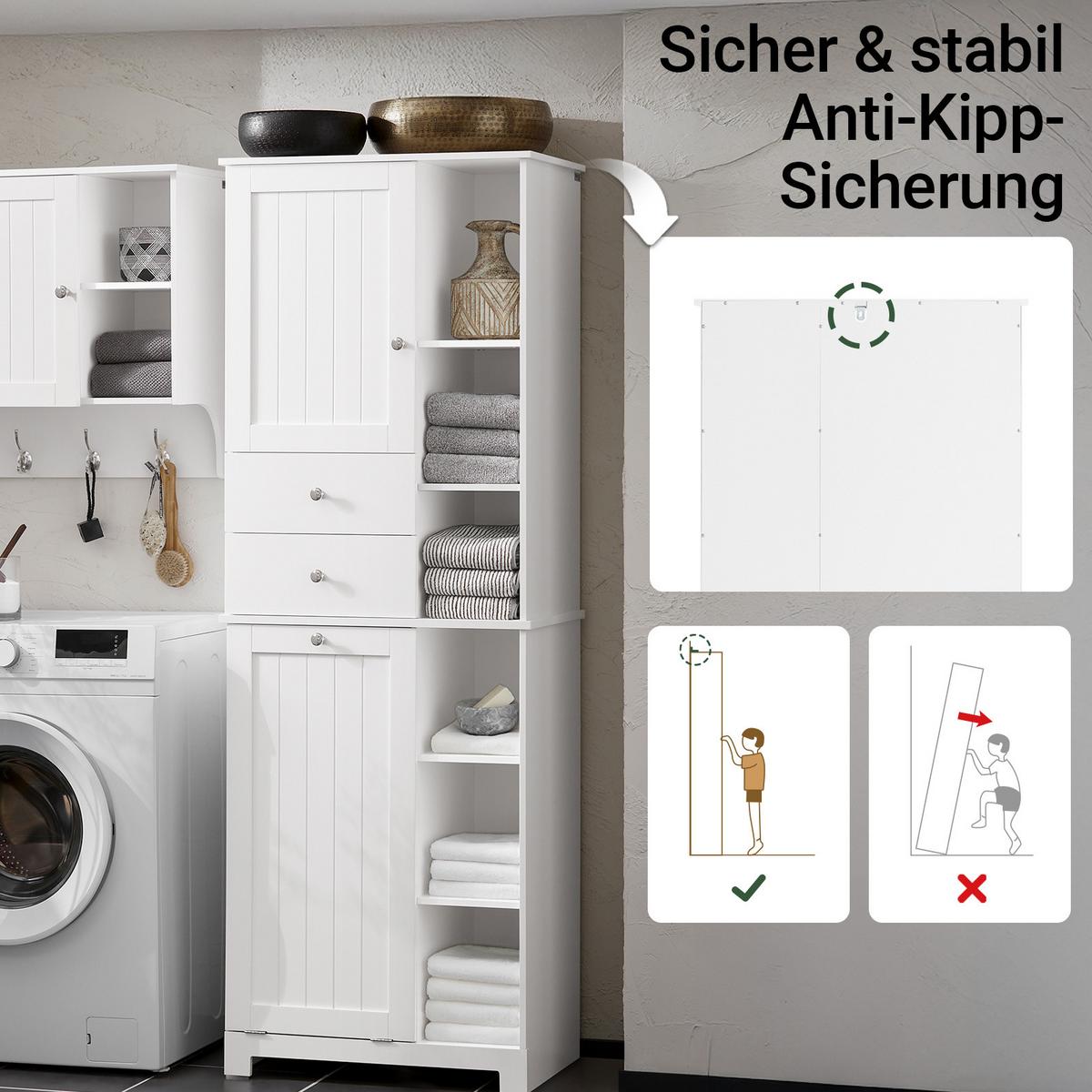 HOCHSCHRANK mit Wäschesack, Badezimmerschrank, 60x37x171cm - Weiß, Holzwerkstoff (60/171/37cm) - SoBuy